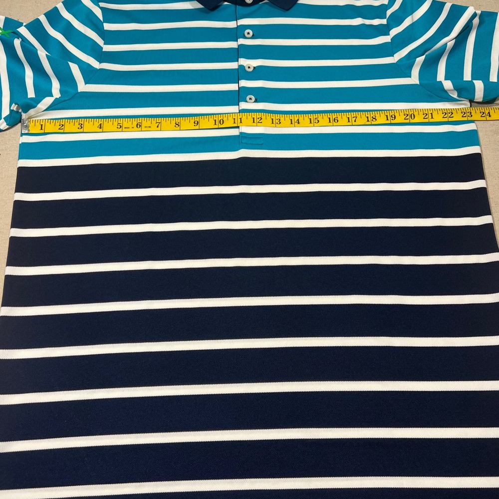 RLX Ralph Lauren Golf Polo Shirt Mens L Two-tone Striped Teal/Navy Blue/White - Picture 6 of 9